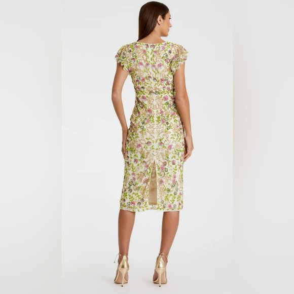 Mac Duggal Beige Floral Embellished Flutter Cap Sleeve Size 16 NWT. - Picture 3 of 16